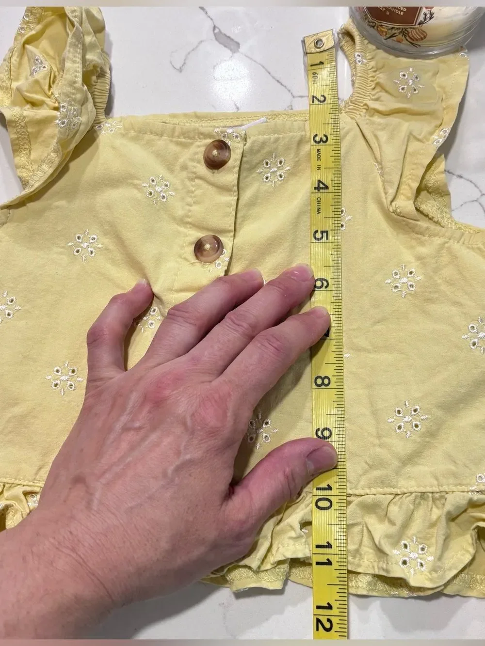 Little Lass Yellow Eyelet Ruffle Strap Sleeveless Wooden Button Down Tank Top 3T